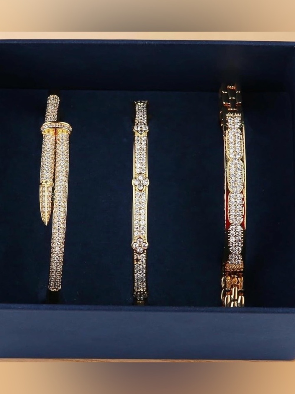 Anthropologie Gold Pave Bracelet Set - Picture 2 of 6